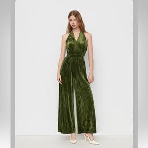 Cider VELVET V-NECK LACE TRIM KNOTTED BACKLESS STRAIGHT LEG JUMPSUIT S AB9-6